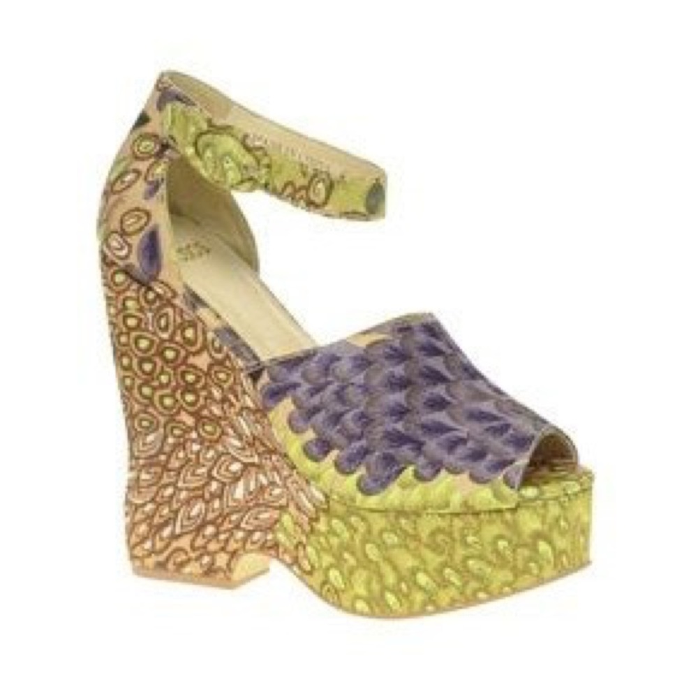 ASOS 'Hamilton' Peacock Print Wedge US 6 EUC